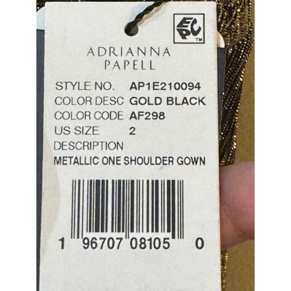 Adrianna Papell One Shoulder Metallic Gown Size 2 Gold Black Prom Gala MOB - Picture 6 of 7